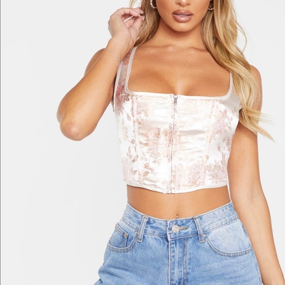 PrettyLittleThing - Pink Satin Front Zip Corset - Picture 1 of 4